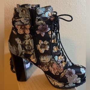 Floral Lace-Up Ankle Boots